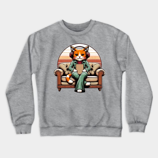 Vintage cat gamer - Nostalgic Geek Chic Apparel Crewneck Sweatshirt by TimeWarpWildlife